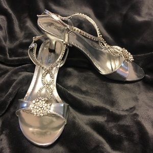 Jeweled Silver Short Heels